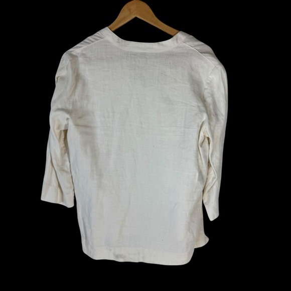 David Dart Ivory 100% Linen Asymmetrical Button 3/4 Sleeve Tunic Sz L - Picture 3 of 6
